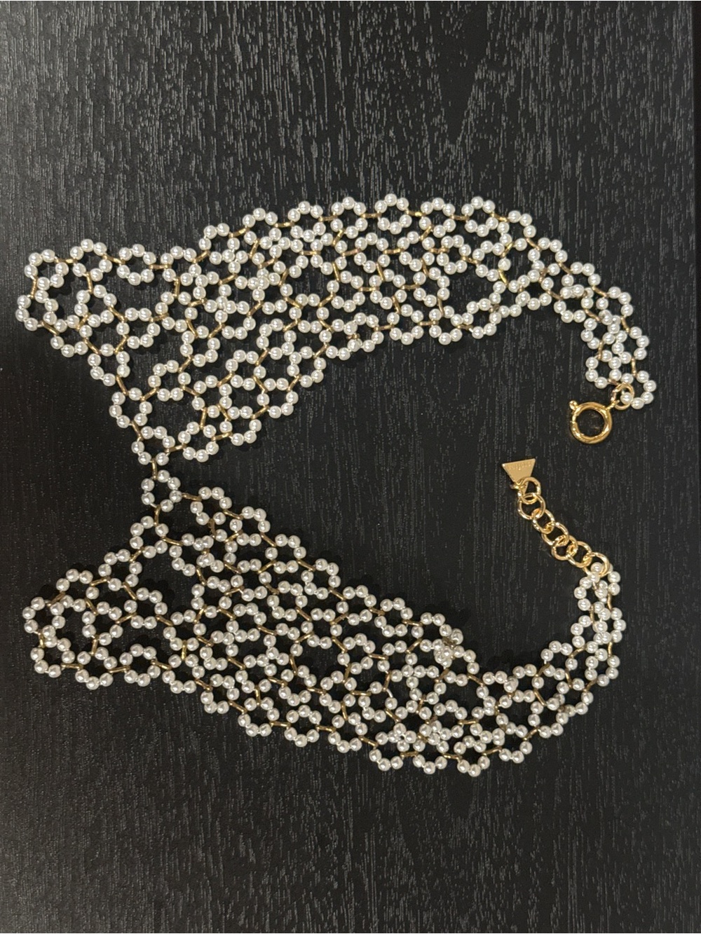 Anthropologie Gold and White Pearl Net Choker Necklace